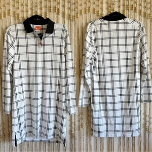 Nike Dry Fit The Nike Polo White Black Plaid Collared Long Sleeve Tennis Dress S